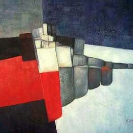 Peinture abstraite noir rouge gris