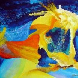 Tableau peinture abstrait jaune bleu