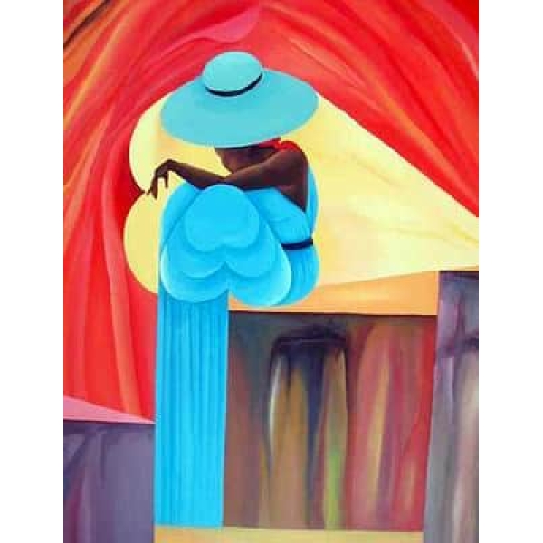 Feinture moderne femme au chapeau bleu Absc3329 1362488614