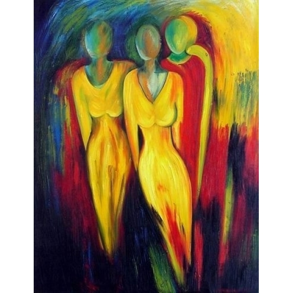 Peinture silhouettes de femmes en jaune Abst0165 1340611172