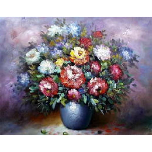 Tableau bouquets de fleurs dans vase bleu CE017 1371644247