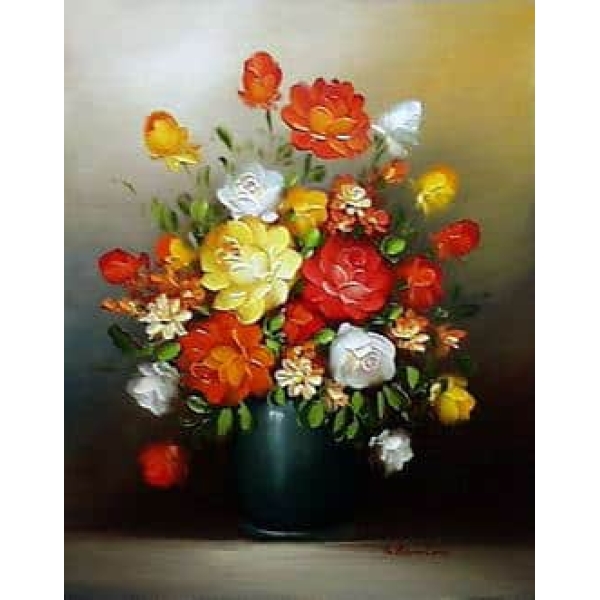 Peinture réaliste fleurs rouges jaunes CE046 1371641423