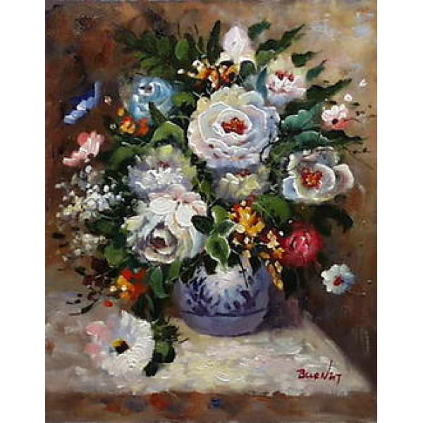 Peinture réaliste bouquet de fleurs blanches CE047 1371641443