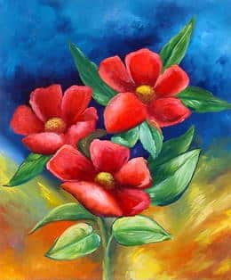 Tableau de fleurs rouges dans un décor bleu Tableau de fleurs rouges dans un décor bleu