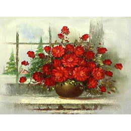 Tableau vase fleurs rouges