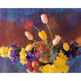 Tableau bouquet de tulipes multicolores