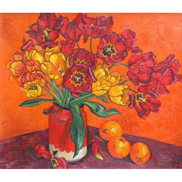 Peinture impressionniste fleurs rouges et jaunes CE173 1371644900