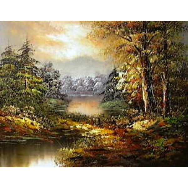 Peinture coucher de soleil lac foret CH228 1369746801