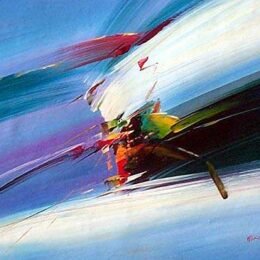 Peinture abstraite bleu ciel blanc noir