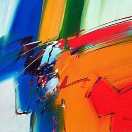 Peinture abstraite orange verte et bleue