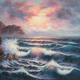 Peinture mer crépuscule