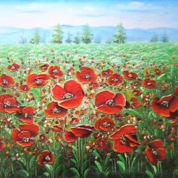 Peinture champs de coquelicots rouges