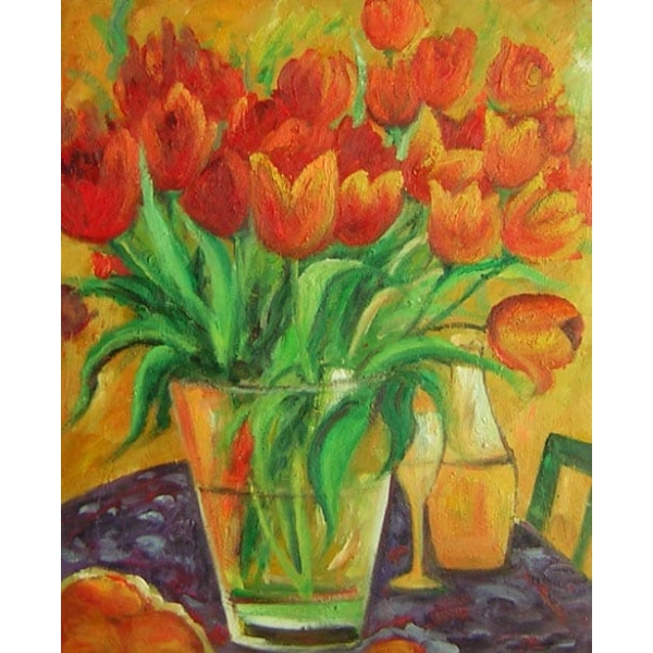 Peinture bouquet tulipes oranges HS1024 1341302520