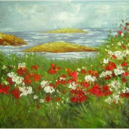 Peinture coquelicots rouges et blancs