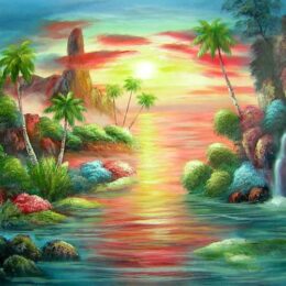 Peinture coucher soleil Antilles