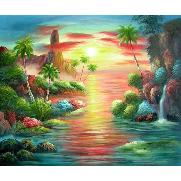 Peinture coucher soleil Antilles HS1217 1371212810