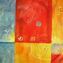 Peinture abstraite bleu orange rouge