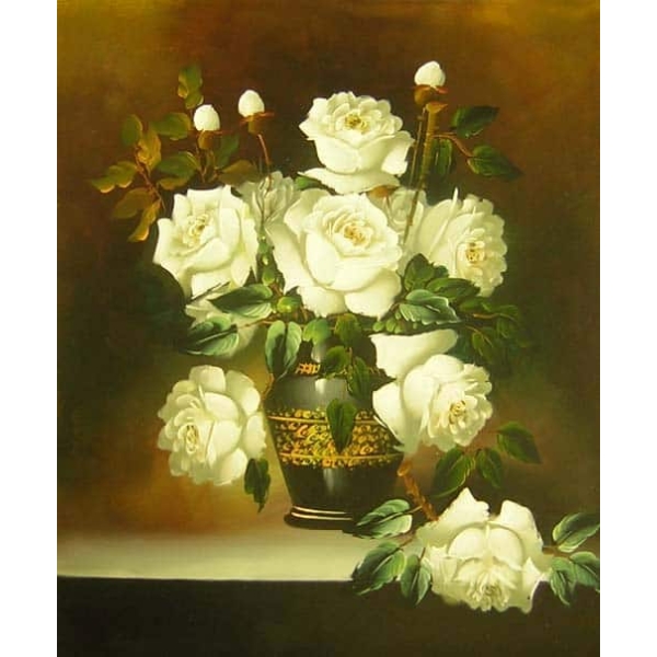 Peinture réaliste roses blanches HS1357 1340186050