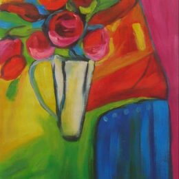 Peinture abstraite tulipes rouges