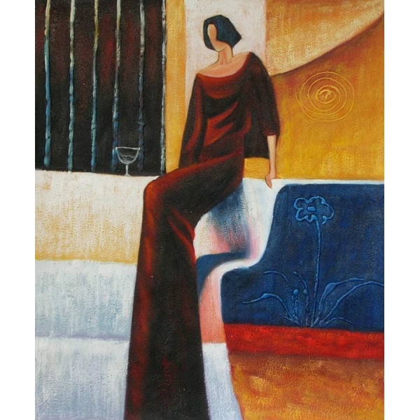 Peinture femme longue robe bordeaux HS2520 1340379026