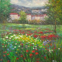 Peinture prairie de fleurs