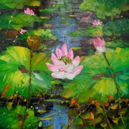 Peinture nénuphar rose