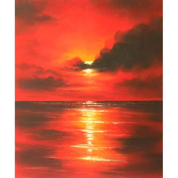 Tableau Sur Toile Coucher De Soleil Coquelicot Mönchgut Île De Rügen - 150x80cm 4 Panneaux - Islandburner