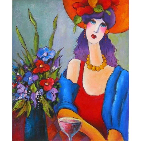 Peinture figurative femme chapeau rouge HS3149 1340378528