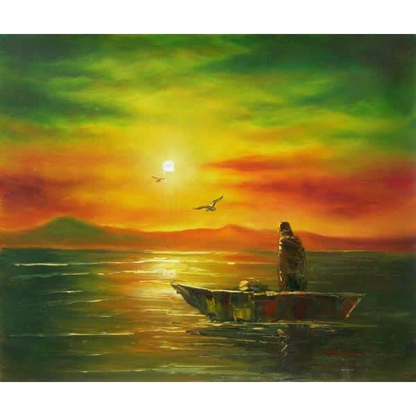 Peinture pêcheur coucher de soleil HS3256 1347617371