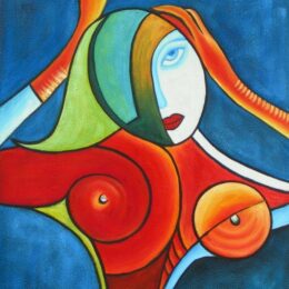 Peinture cubisme sur toile bleue