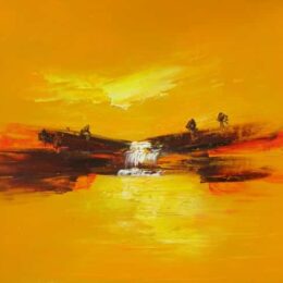 Peinture abstraite jaune marron