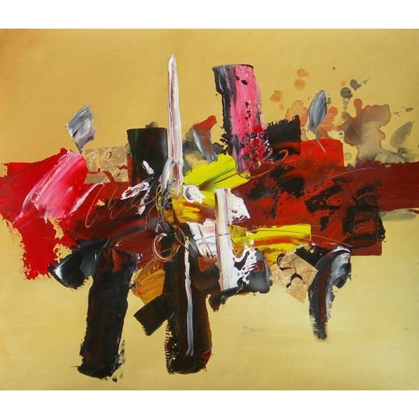 Tableau Toile Picasso Abstrait Tribal Africain - 60x80cm Avec Cadre, Déco Murale Salon Moderne | Jaune Et Marron