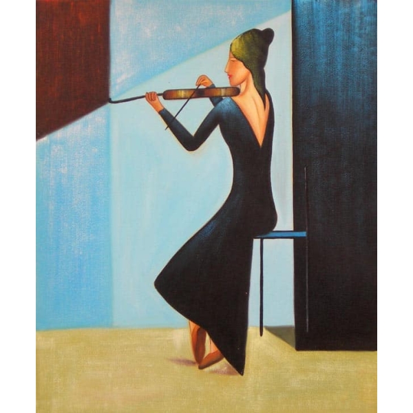 Peinture réaliste femme au violon HS3605 1340378213