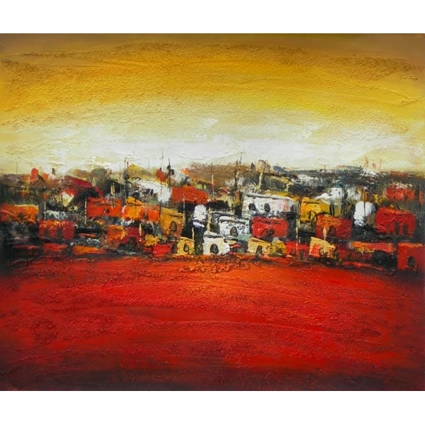 Peinture moderne abstraite jaune rouge HS3718 1339679802