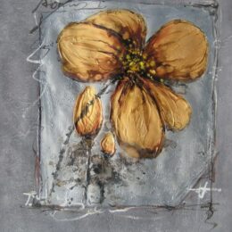 Tableau gris peinture abstraite fleur marron