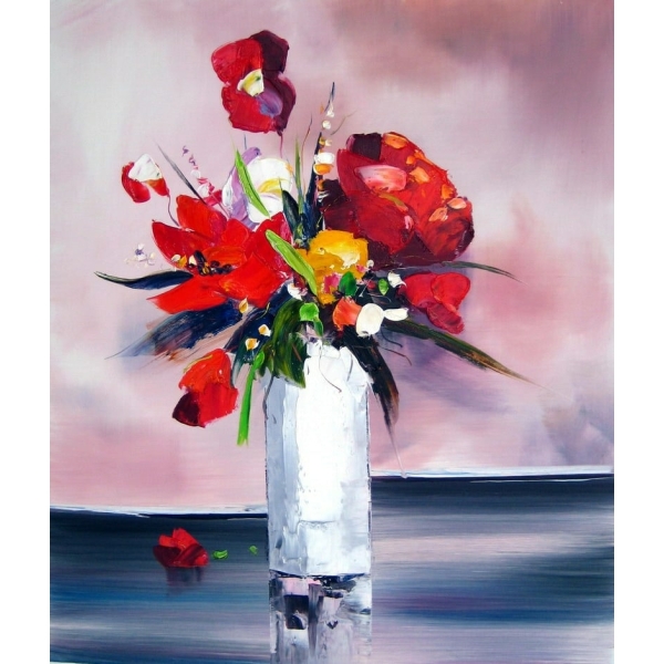 Peinture abstraite bouquet de fleurs dans un décor rose HS3871 1340092406