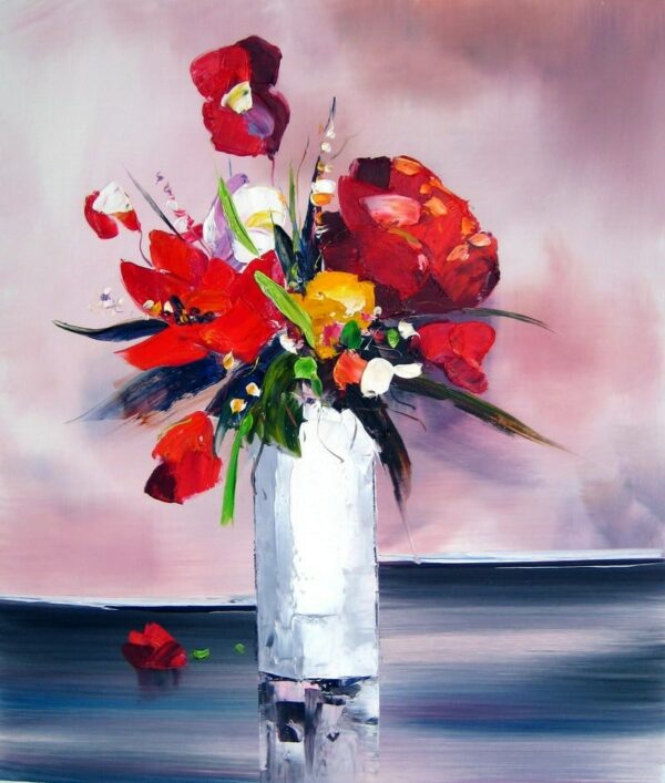Peinture abstraite bouquet de fleurs dans un décor rose HS3871 1340092406
