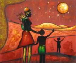 Peinture contemporaine coucher de soleil en Afrique HS3911 1340008576