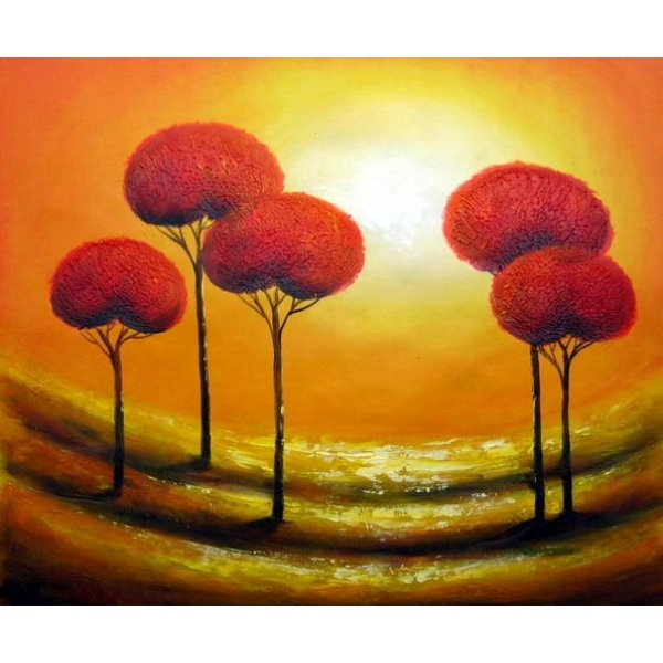Peinture arbres rouges soleil HS4209 1350301534