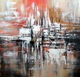 Tableau abstrait saumon blanc noir