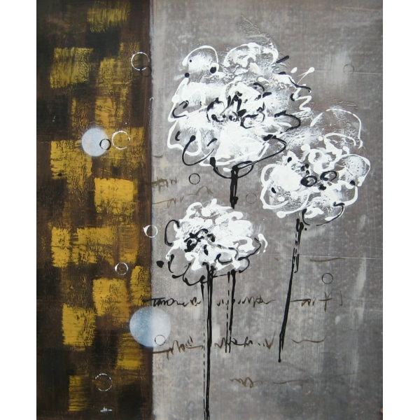 Tableau peinture de fleurs abstraite blanche HS4316 1340619109