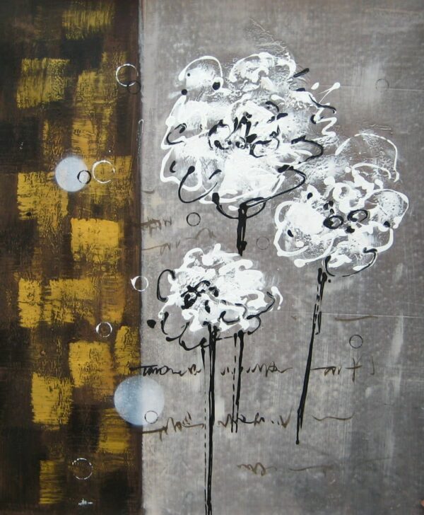 Tableau peinture de fleurs abstraite blanche HS4316 1340619109