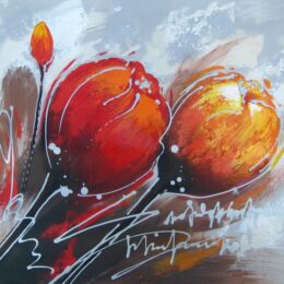 Tableau abstrait fleurs oranges