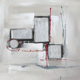 Tableau abstrait gris traits rouges