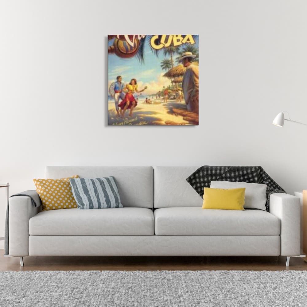 Peinture vintage Varadero Tableau vintage original avec motif "Varadero Cuba" dans un salon avec un canapé