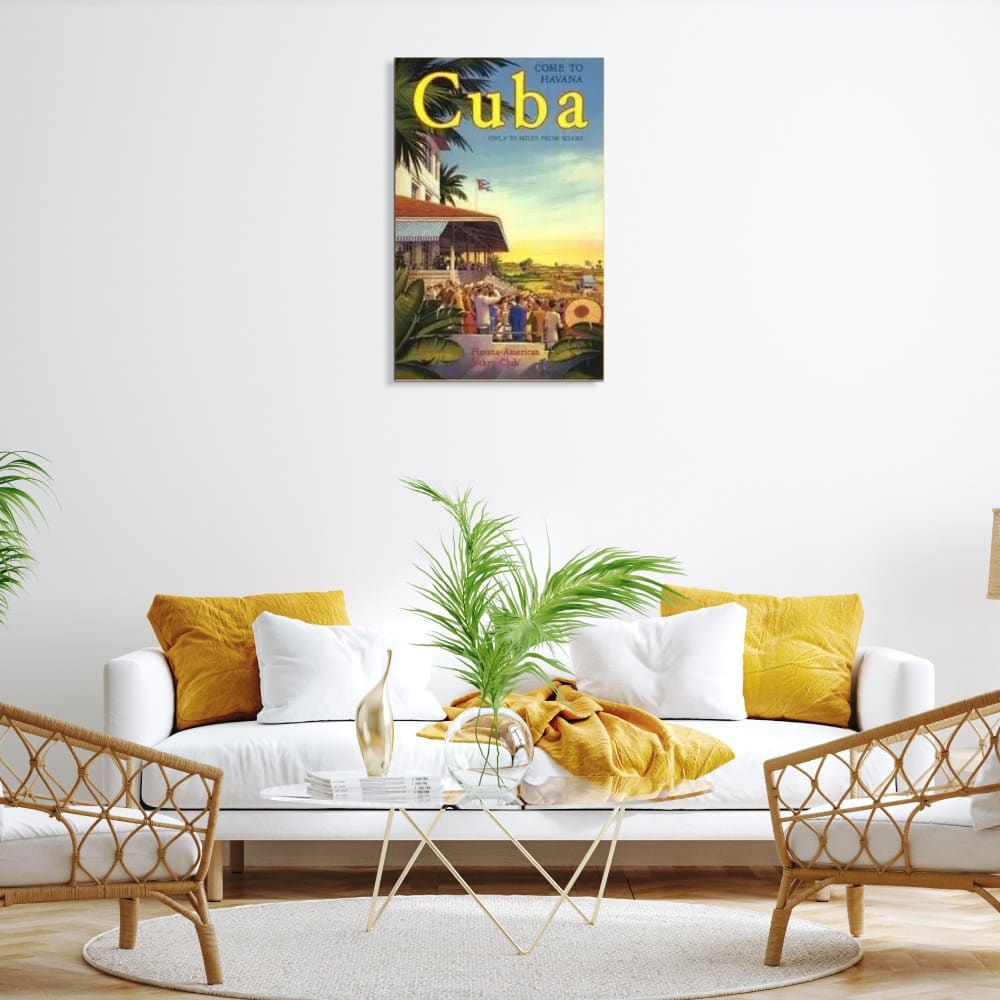 Tableau vintage Cuba Tabmeau vintage Cuba, accroché sur un mur avec un canapé dans une maison