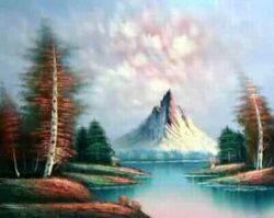 Peinture montagne automne ciel bleu Lanc0018 1350302347