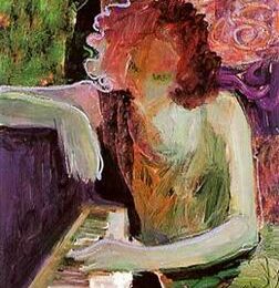 Peinture femme au piano