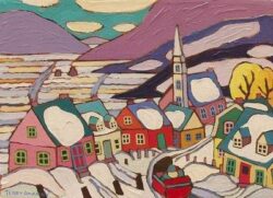 Peinture dessin village en hiver Nwei0117 1350301959