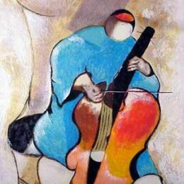Peinture musique abstrait violonceliste